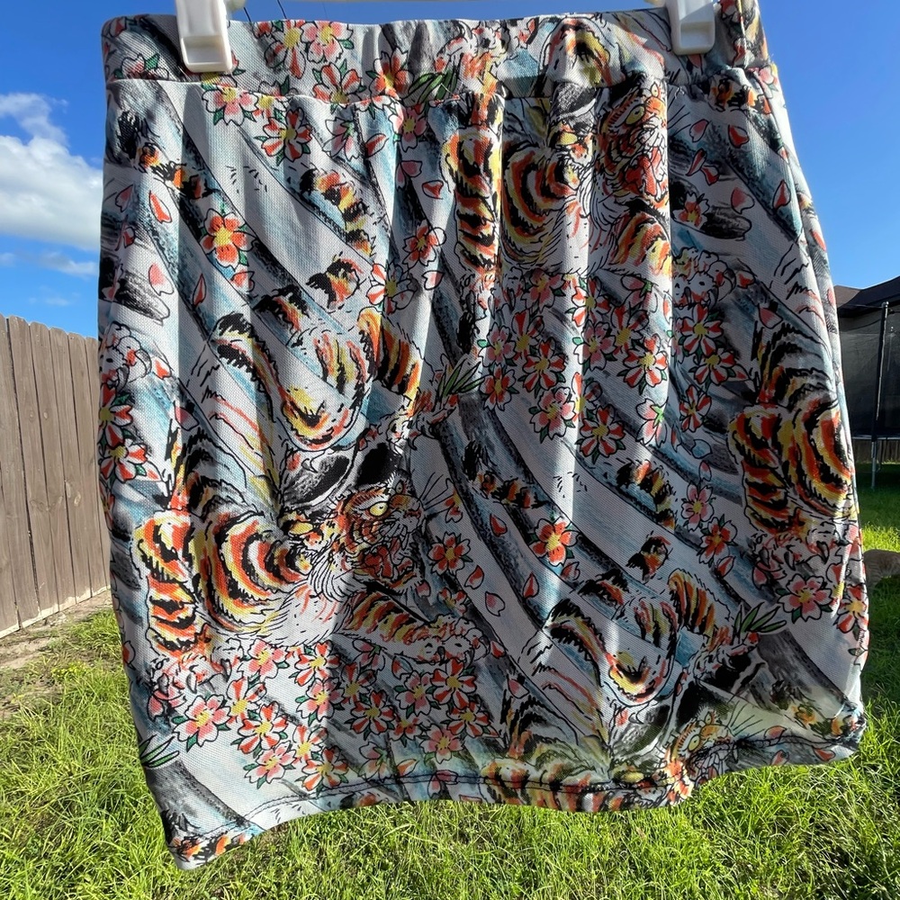 Y2k vintage Ed Hardy tattoo style tiger print mini skirt